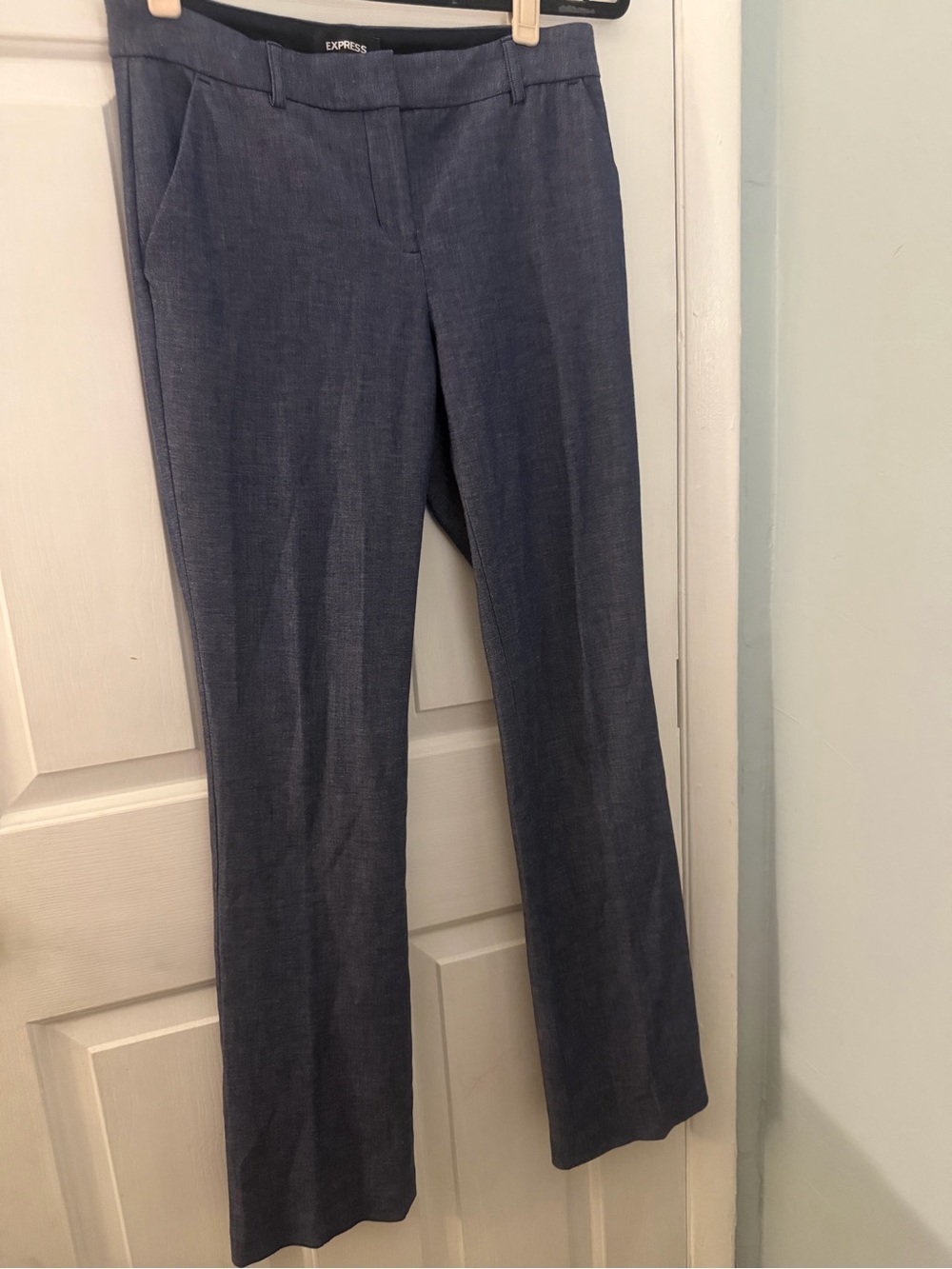 Express Columnist Barely Boot Pants Size 6R Navy Blue Mid Rise Stretch